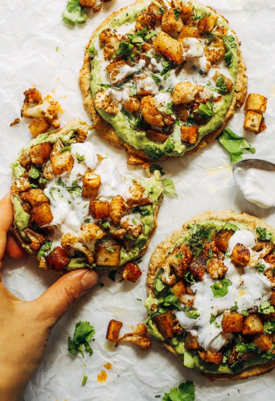 Roasted Veggie Paleo Cauliflower Pitas With Avocado Crema - Paleo ...