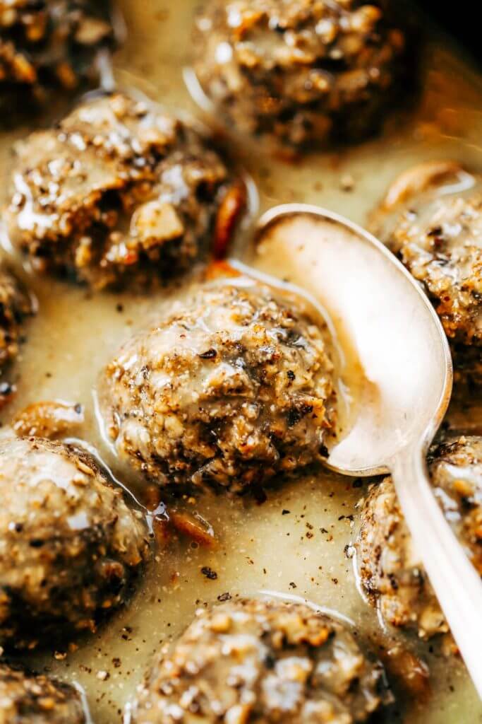 Meatless swedish meatballs made with cauliflower and white sweet potato! These are the best- served with creamy herb sauce. Paleo, dairy free, and whole30 friendly. Made in minutes in the food processor. An easy family friendly dinner recipe. Easy whole30 dinner recipes. Whole30 recipes. Whole30 lunch. Whole30 recipes just for you. Whole30 meal planning. Whole30 meal prep. Healthy paleo meals. Healthy Whole30 recipes. Easy Whole30 recipes.