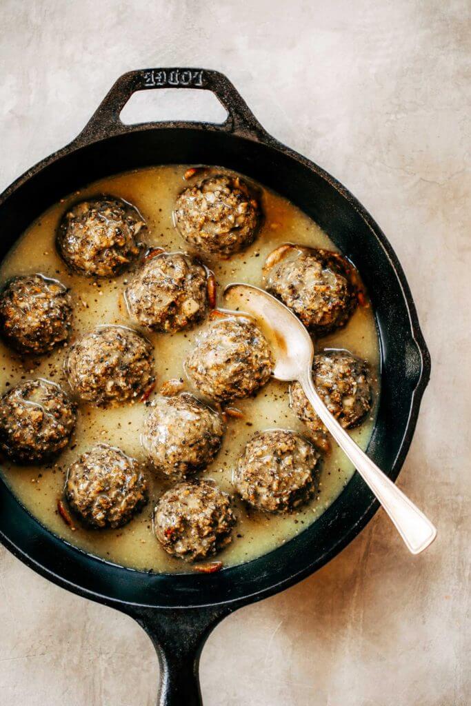 Meatless swedish meatballs made with cauliflower and white sweet potato! These are the best- served with creamy herb sauce. Paleo, dairy free, and whole30 friendly. Made in minutes in the food processor. An easy family friendly dinner recipe. Easy whole30 dinner recipes. Whole30 recipes. Whole30 lunch. Whole30 recipes just for you. Whole30 meal planning. Whole30 meal prep. Healthy paleo meals. Healthy Whole30 recipes. Easy Whole30 recipes.