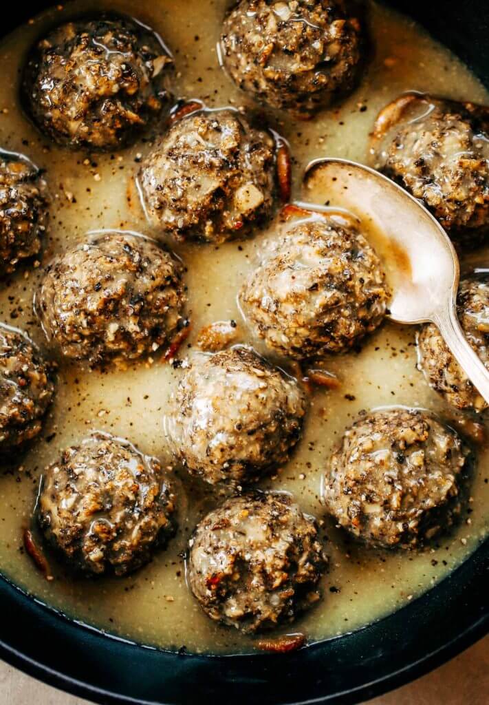 Meatless swedish meatballs made with cauliflower and white sweet potato! These are the best- served with creamy herb sauce. Paleo, dairy free, and whole30 friendly. Made in minutes in the food processor. An easy family friendly dinner recipe. Easy whole30 dinner recipes. Whole30 recipes. Whole30 lunch. Whole30 recipes just for you. Whole30 meal planning. Whole30 meal prep. Healthy paleo meals. Healthy Whole30 recipes. Easy Whole30 recipes.