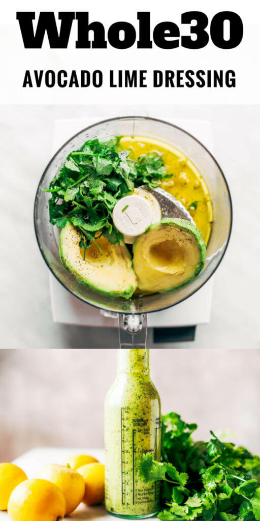 Creamy and refreshing avocado cilantro lime dressing. Great for dipping veggies and topping off any salad. Dairy free, paleo, whole30 friendly. Made in minutes in the blender or food processor. Whole30 dressing. Whole30 dressing recipes. Whole30 salad. Whole30 easy recipes. Whole30 lunch ideas. Whole30 meal prep. Whole30 shopping list. Whole30 dinner recipes. Easy whole30.