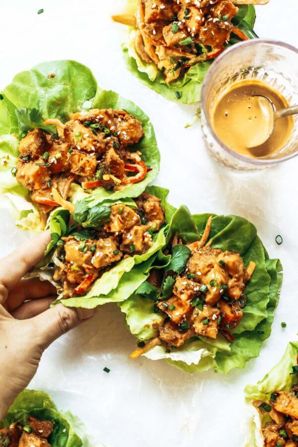 Whole30 Lunch Thai Sweet Potato Lettuce Wraps - Paleo Gluten Free