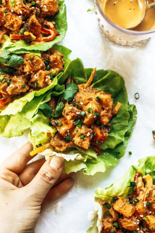 Whole30 Lunch Thai Sweet Potato Lettuce Wraps - Paleo Gluten Free