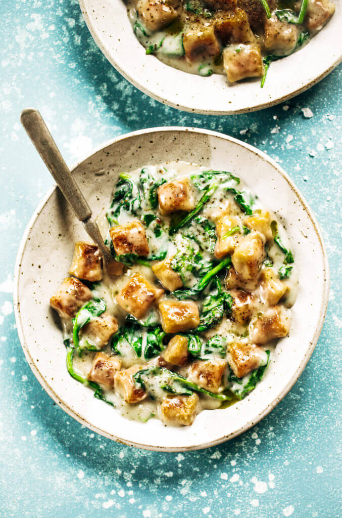 Homemade two ingredient cauliflower gnocchi. Easy, healthy, and delicious! An easy whole30 and paleo dinner that makes for easy meal prep. Paleo for beginners. Paleo diet recipes. Paleo dinner. Whole30 recipes for dinner. Whole30 meal prep.