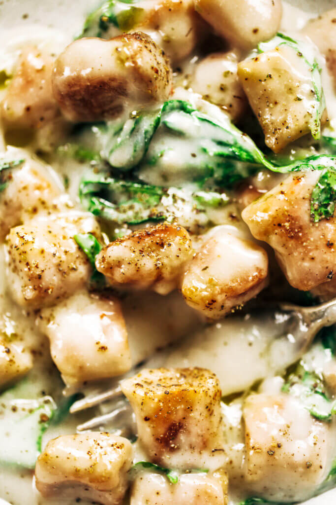 Homemade two ingredient cauliflower gnocchi. Easy, healthy, and delicious! An easy whole30 and paleo dinner that makes for easy meal prep. Paleo for beginners. Paleo diet recipes. Paleo dinner. Whole30 recipes for dinner. Whole30 meal prep.