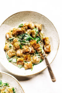 Homemade two ingredient cauliflower gnocchi. Easy, healthy, and delicious! An easy whole30 and paleo dinner that makes for easy meal prep. Paleo for beginners. Paleo diet recipes. Paleo dinner. Whole30 recipes for dinner. Whole30 meal prep.