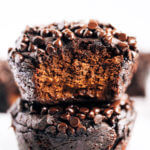 Decadent fudgy chocolate muffins made with sweet potato, avocado, and cauliflower! Flourless, nut free, paleo, and gluten free muffins made with veggies. The best way to get your kids to eat their veggies is these double chocolate muffins! Paleo for beginners. Paleo diet recipes. Paleo desserts. Easy paleo avocado desserts. Sugar free paleo desserts. Quick paleo desserts.