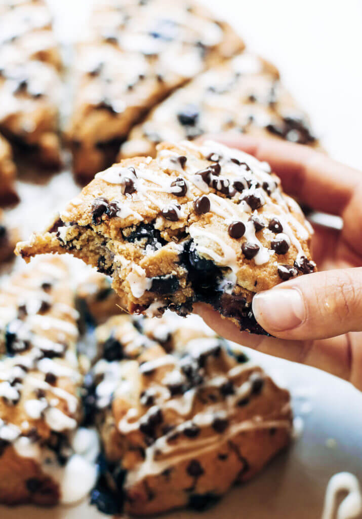 Easy paleo gluten free breakfast scones with blueberries, lemon zest, and chocolate chips. Healthy almond flour paleo scone recipe. An easy paleo breakfast on the go! #paleo #scones #paleodessert #healthydessert #blueberries #fruit #breakfast Paleo for beginners. Paleo diet recipes. Paleo dessert recipes. Easy Paleo breakfast recipes. Paleo snacks. Paleo recipes for weight loss. Gluten free scones. Best gluten free desserts. Easy gluten free desserts.