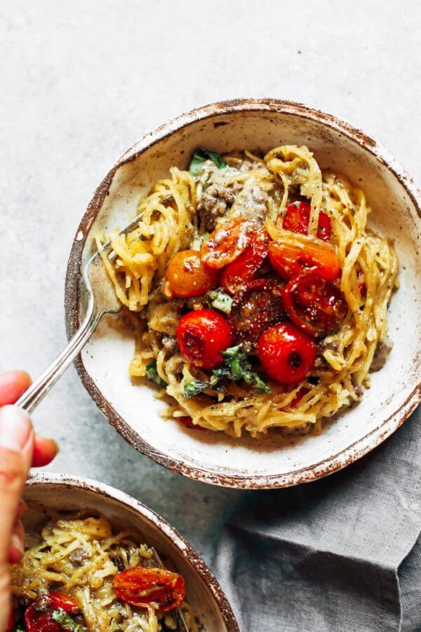 Whole30 Spaghetti Noodles With Beef And Tomatoes Paleo Gluten Free