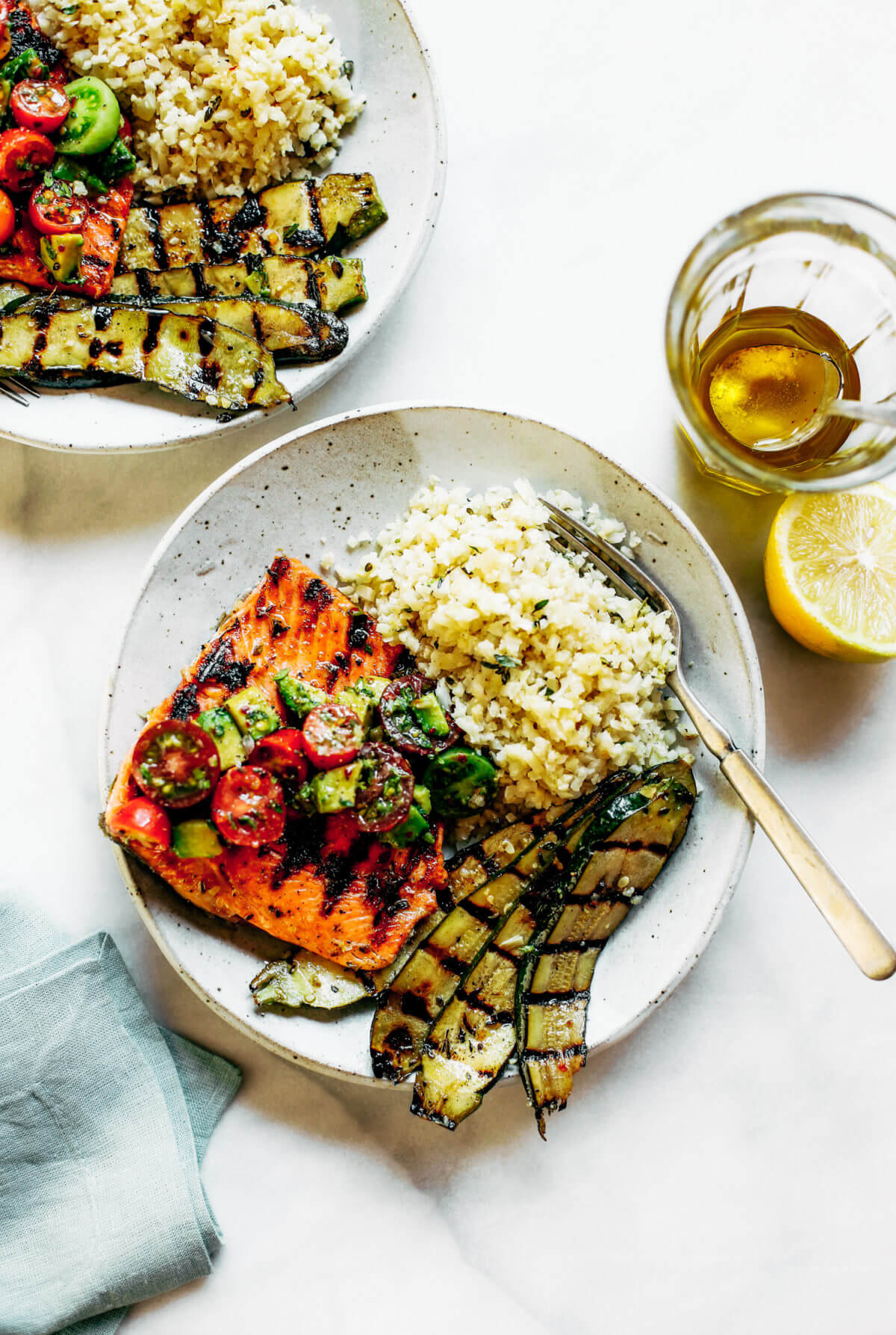 Lemon Thyme Grilled Salmon Cauliflower Rice Paleo Gluten Free