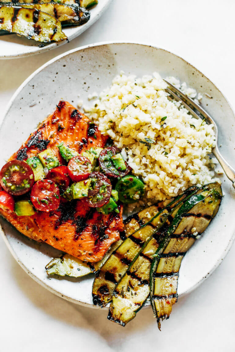 Lemon Thyme Grilled Salmon Cauliflower Rice Paleo Gluten Free
