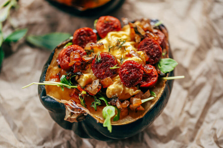 Egg Sage Sausage Stuffed Acorn Squash