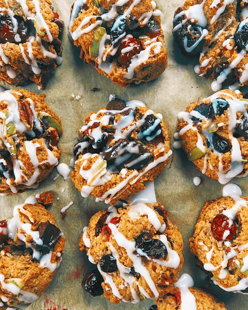 Perfect paleo kitchen sink cookies made with almond flour. Low sugar cookies that make holiday baking easy and delicious! Load them up with cranberries, chocolate, pecans, and seeds! My favorite paleo gluten free cookie recipe- it also happens to be an egg free cookie! #cookies #baking #paleo #almondflour #glutenfree #dessert