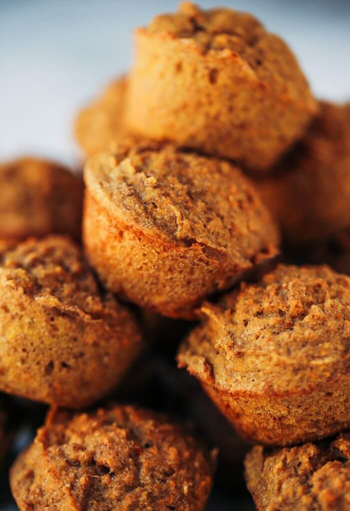 51 calorie banana muffins made with sweet potatoes instead of flour! Healthy paleo banana bread muffins make easy paleo breakfasts for on the go. Kid friendly paleo snack idea. #paleo #sugarfree #bananas #bananabread #baking #glutenfree