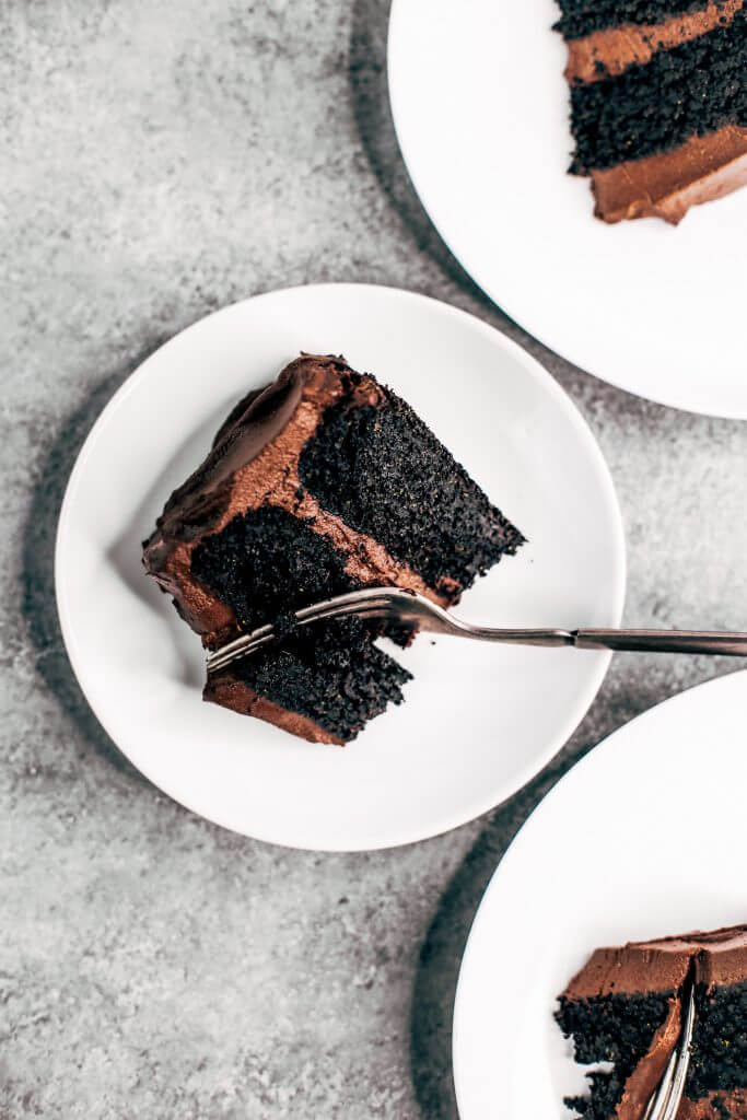 Best paleo chocolate cake you will ever have! Made with sweet potatoes instead of flour and avocado chocolate frosting. This flourless and dairy free chocolate cake is made in the food processor and perfect for any celebration! Are you ready for this easy gluten free chocolate cake recipe? #cake #recipes #baking #paleo