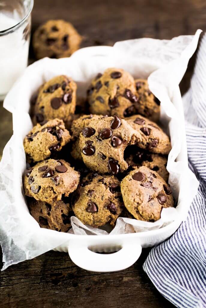 Low sugar and the most delicious chocolate chip cookies! These healthy paleo chocolate chip cookies are perfect and so easy to make. Cassava flour cookies that are low sugar and taste amazing! #cookies #baking #paleo #recipes #cooking