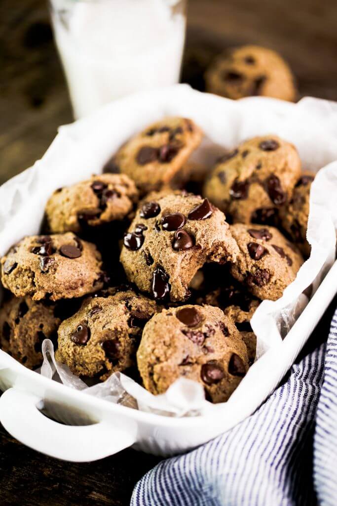 Low sugar and the most delicious chocolate chip cookies! These healthy paleo chocolate chip cookies are perfect and so easy to make. Cassava flour cookies that are low sugar and taste amazing! #cookies #baking #paleo #recipes #cooking