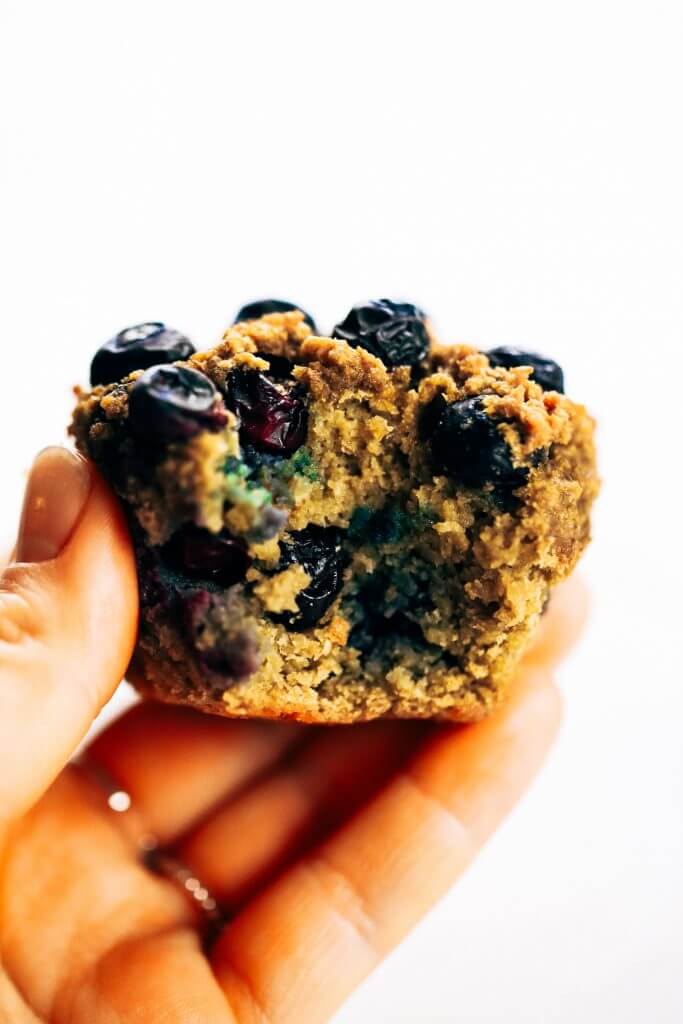 Paleo blueberry muffins made with sweet potatoes instead of flour! These flourless muffins make for a healthy breakfast on-the-go! Kid-proof and delicious paleo breakfast recipe for meal prep. #paleo #baking #recipes #glutenfree #helathy