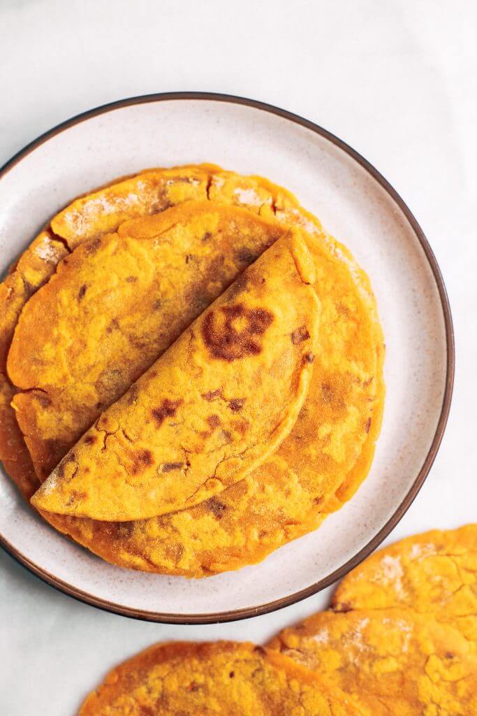 Two ingredient sweet potato paleo tortillas. An easy gluten free and paleo tortilla recipe. These tortillas are pliable, delicious, and easy to make!