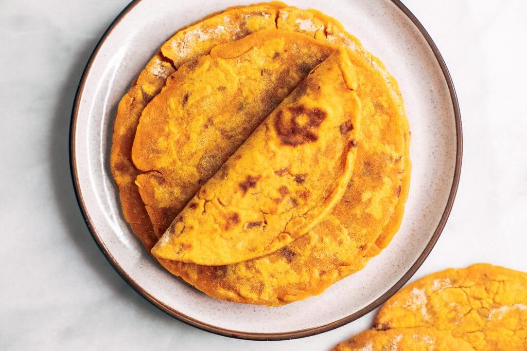 Two ingredient sweet potato paleo tortillas. An easy gluten free and paleo tortilla recipe. These tortillas are pliable, delicious, and easy to make!