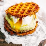 Bacon turkey burger with avocado ranch dressing and sweet potato waffles! This whole30 breakfast is easy, delicious, and filling. If you're looking for a healthy paleo breakfast burger recipe, this is it! Paleo whole30 meal prep. #paleo #whole30
