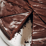 Flourless chocolate cake recipe. Paleo and dairy free fudgey chocolate cake with a thick layer of chocolate frosting. This easy chocolate cake will win hearts over and make you go back for seconds. #cake #chocolate #desserts #baking #paleo
