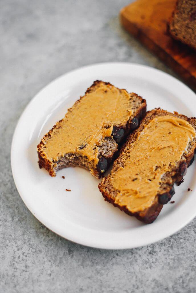 How to make coconut flour banana bread. An easy paleo banana bread recipe, naturally sweetened with dates. This gluten free loaf is made in just minutes in a food processor! Make this easy breakfast bread the whole family will love. #paleo #recipes #glutenfree #fruit #baking #cooking