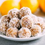 Raw lemon larabar bites are an easy snack to make for meal prep and on the go! These paleo snacks taste like lemon pie and are made with just a few healthy ingredients. Gluten free and allergen friendly.